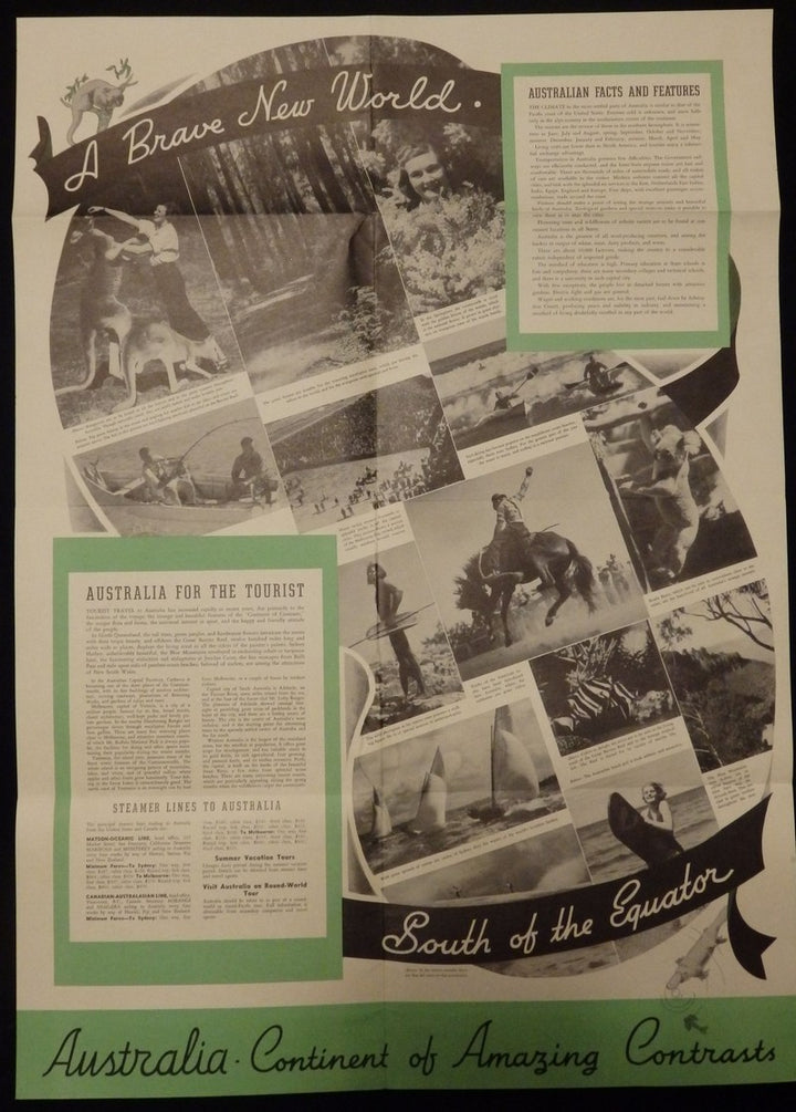 Australian South Seas Vacations Vintage 1940s Travel Advertising Poster Brochure