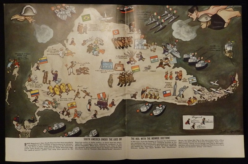 South America Axis Powers Vintage WWII Anti-Hitler Political Cartoon Print