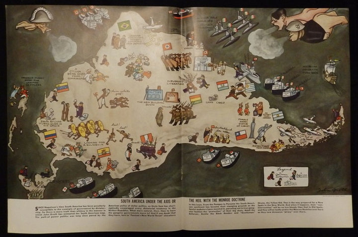 South America Axis Powers Vintage WWII Anti-Hitler Political Cartoon Print