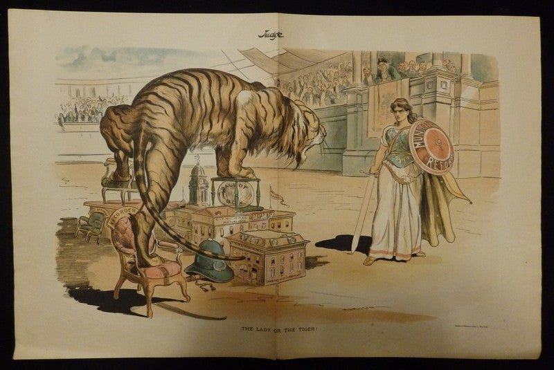 United States Municipal Reform Lady Liberty Fights Tiger Antique Judge Magazine Print