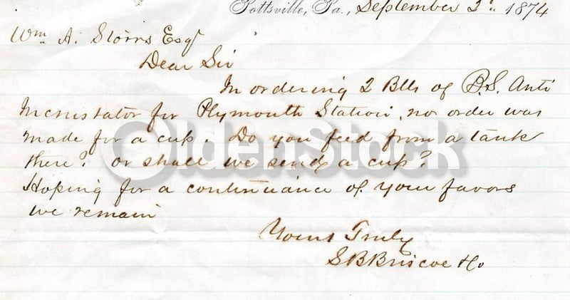 S. B. Briscoe Mining Water Treatment Pottsville PA Antique Advertising Letter
