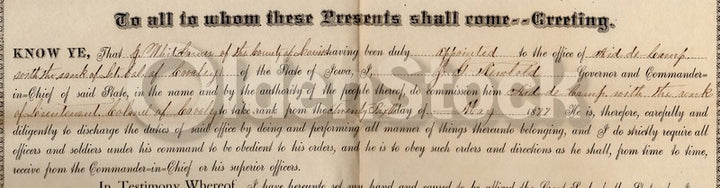 Civil War Iowa Cavalry Jarrett Garner Aid-de-Camp Appointment Certificate 1877