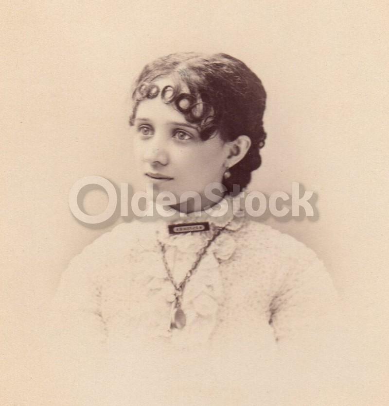 Young Woman with Ornate Jewelry & Hair Troy NY Antique Cabinet Photograph