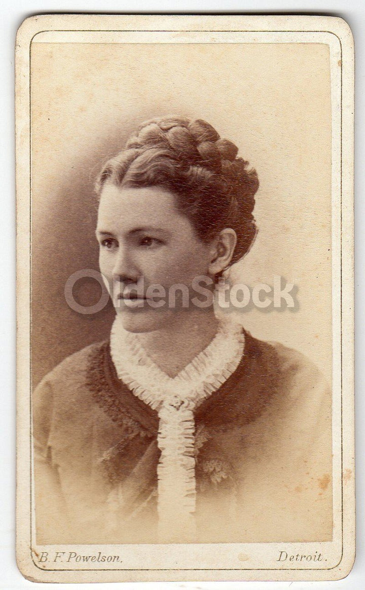 Lovely Young Woman with Fine Braids Detroit Michigan Antique CDV Photograph