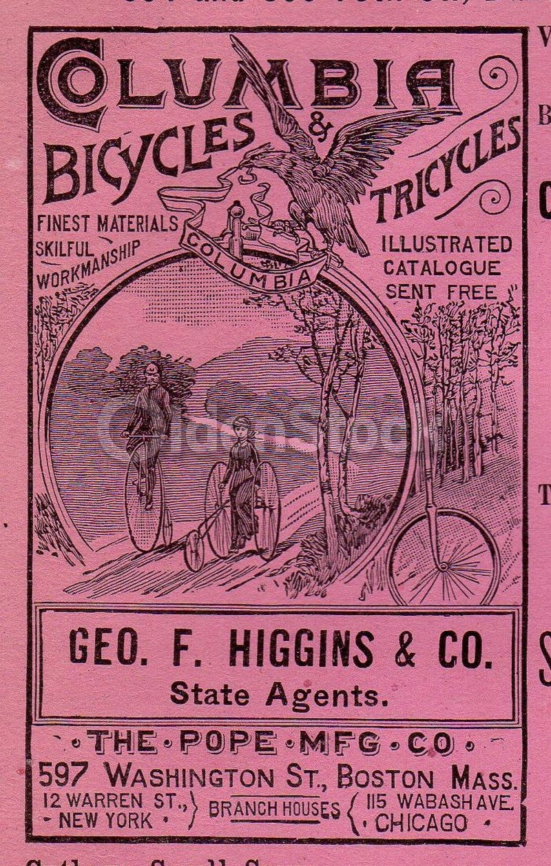 Columbia High Wheel Bicycles Winchester Bullet Antique Graphic Advertising Flyer