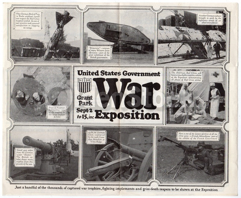 WWI US Government War Exposition Grant Park Chicago Fair Propaganda Flyer 1918