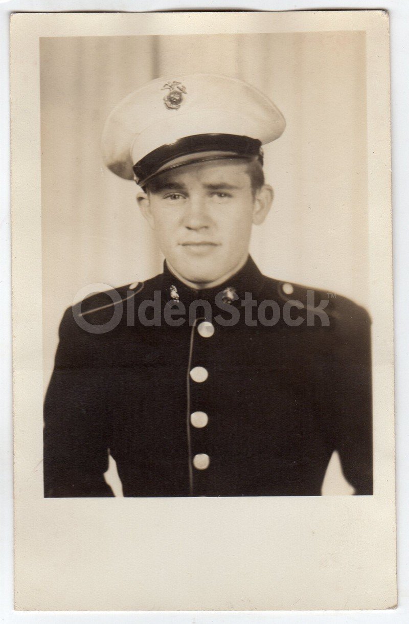Young Marine Soldier Boy in Uniform Vintage WWII Photo Postcard