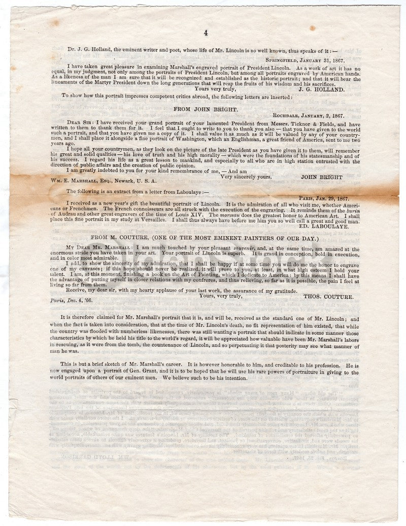 Abraham Lincoln William Marshall Portrait Ticknor & Fields Advertising Broadside