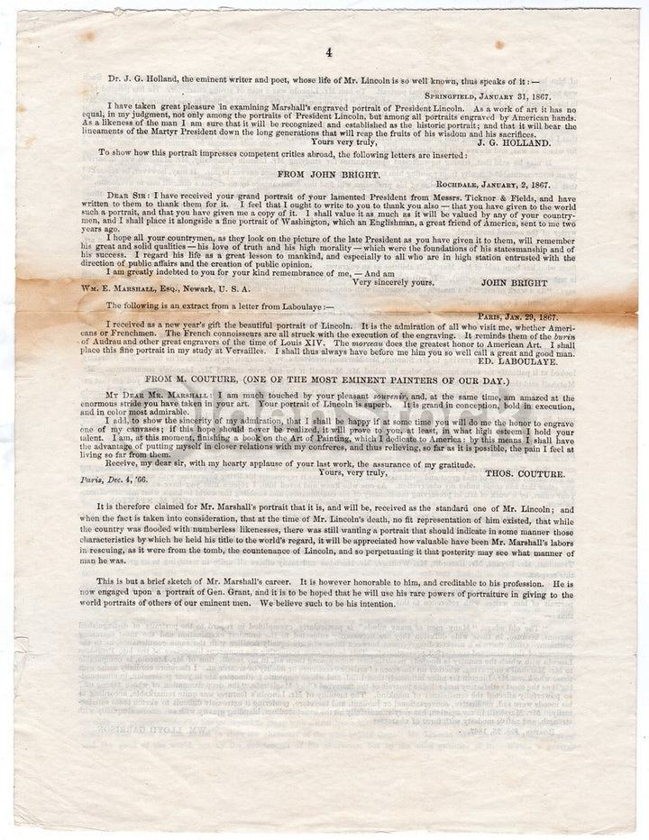 Abraham Lincoln William Marshall Portrait Ticknor & Fields Advertising Broadside