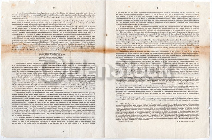 Abraham Lincoln William Marshall Portrait Ticknor & Fields Advertising Broadside