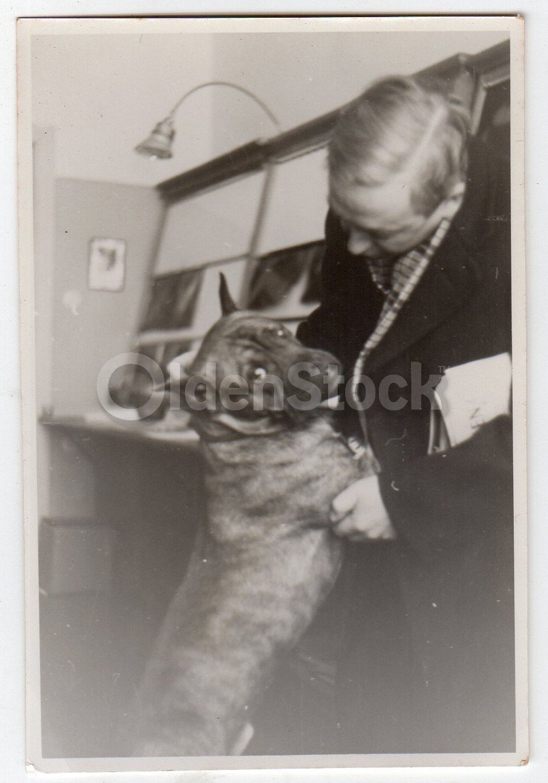 Handsome Boxer Dog and his Owner Vintage 1930s Snapshot Photo