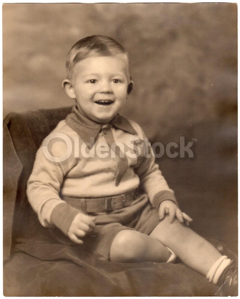 Darling Little Boy in Collared Sweater Antique Studio Photo