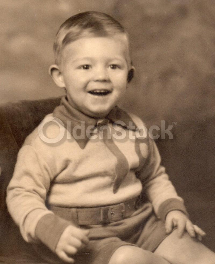 Darling Little Boy in Collared Sweater Antique Studio Photo