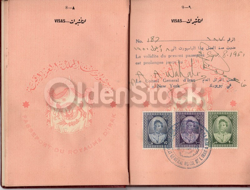 Arab League era Iraqi Passport Travel Document 1947 with travel to the US 1950s