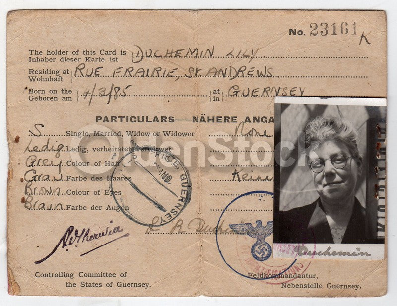 WWII German Occupied Channel Islands Original Vintage Guernsey Passport ID Card