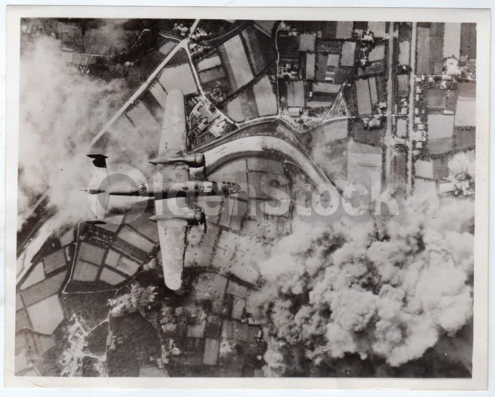Mitchell B-25 Bomber Plane Bombing Pisa Italy Vintage Aerial Press Photo