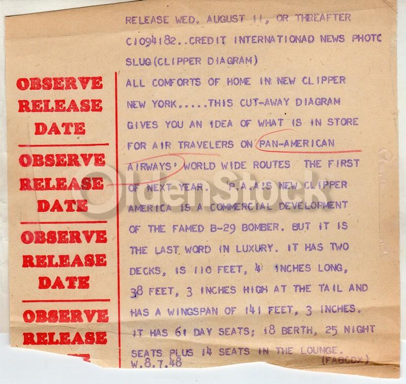 Pan American Airways B-29 Clipper Plane Vintage Cutaway View Press Photo 1948