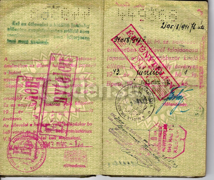 Hungarian Sculptor Cancelled Passport Travel Document German Axis Visas 1943