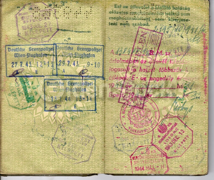 Hungarian Sculptor Cancelled Passport Travel Document German Axis Visas 1943