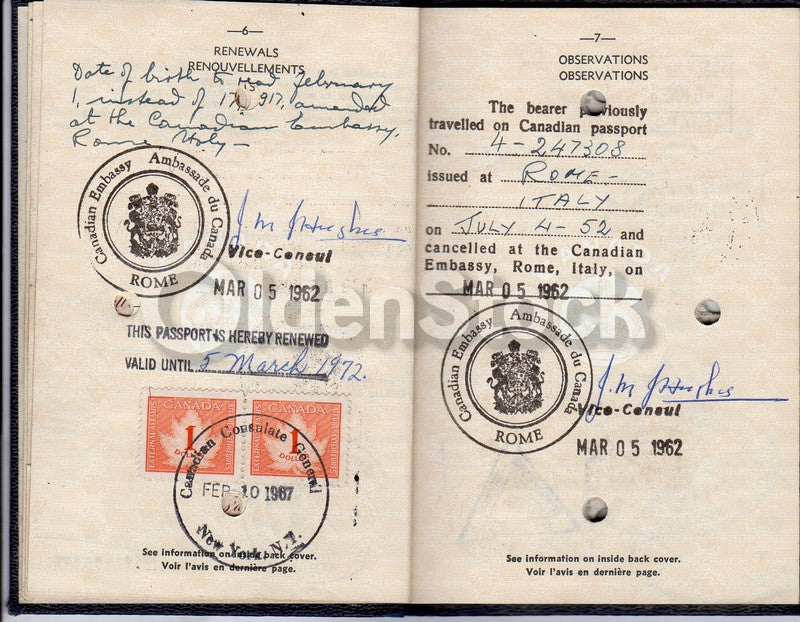 Cancelled Canadian Passport 196os Cold War Doctor - Rome, Jamaica, Indonesia