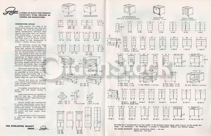 Galgo Steel Kitchen & Bath Cabinets Vintage 1960s Graphic Advertising Brochure