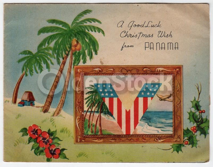 A Christmas Wish For You Vintage WWII Panama Victory Greetings Card