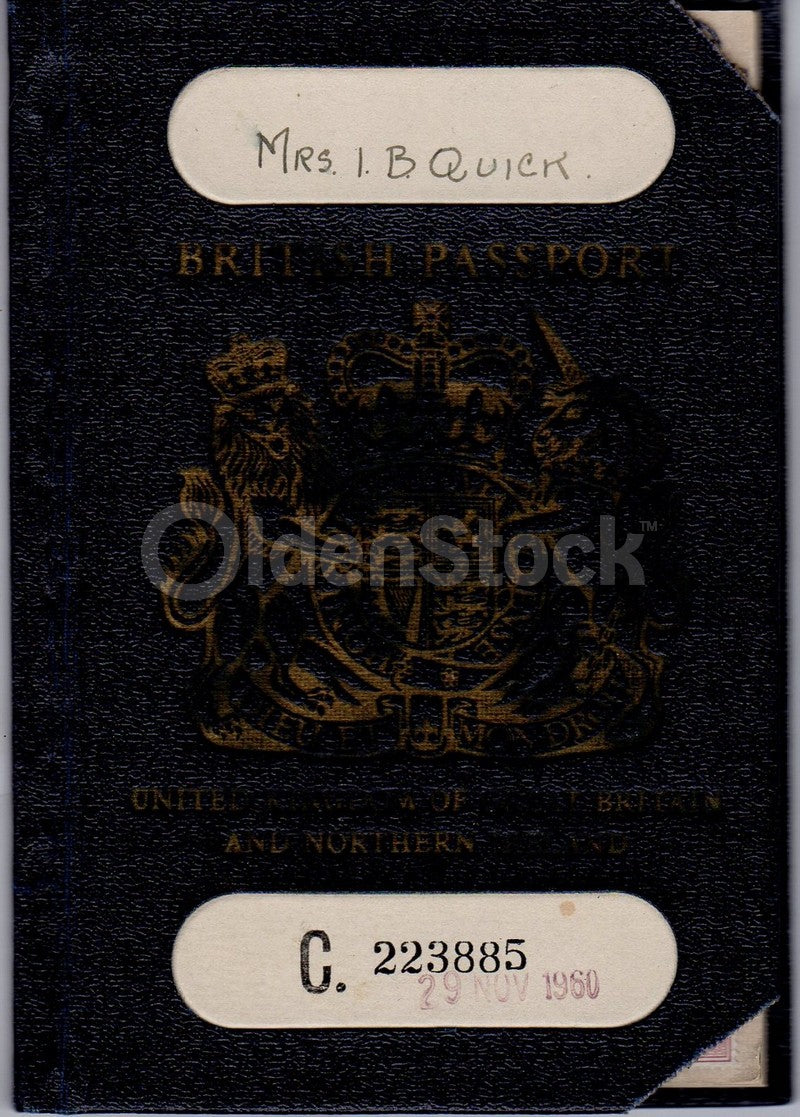 Humorous Name I. B. Quick Cancelled British Passport Travel Document 1960