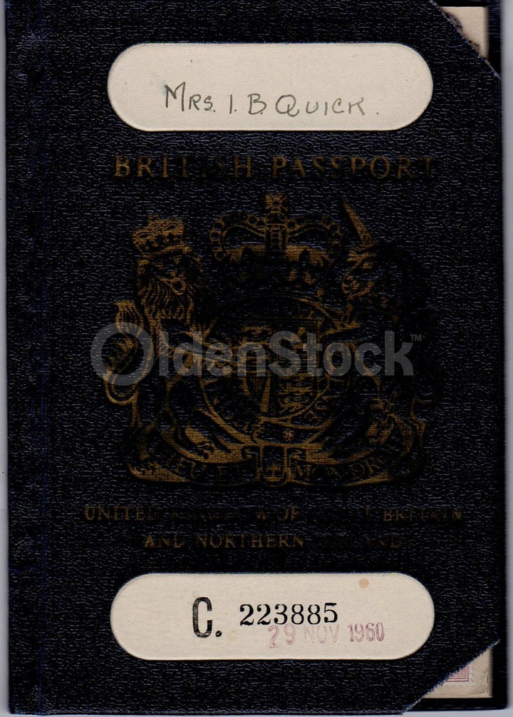 Humorous Name I. B. Quick Cancelled British Passport Travel Document 1960