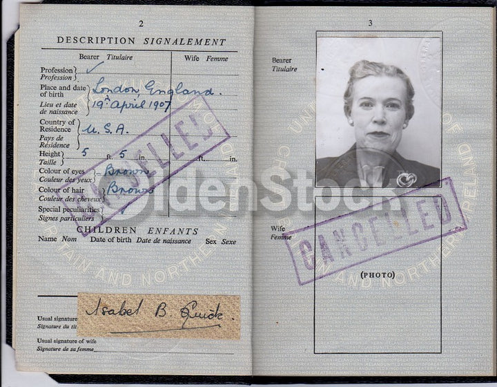 Humorous Name I. B. Quick Cancelled British Passport Travel Document 1960