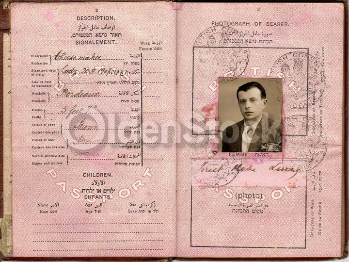 Cancelled British Israeli Passport Document 1939 WWII France Jewish Refugee