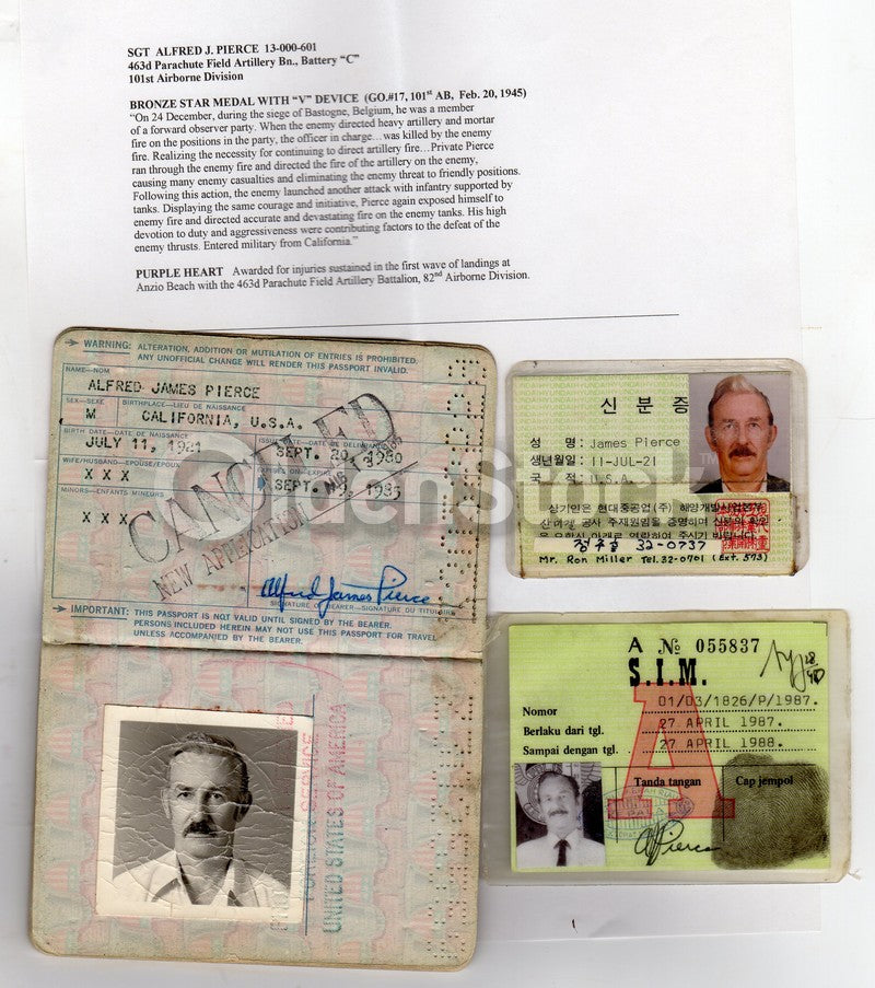 WWII Bronze Star Purple Heart War Hero Cancelled Cold War Passport Travel Docs