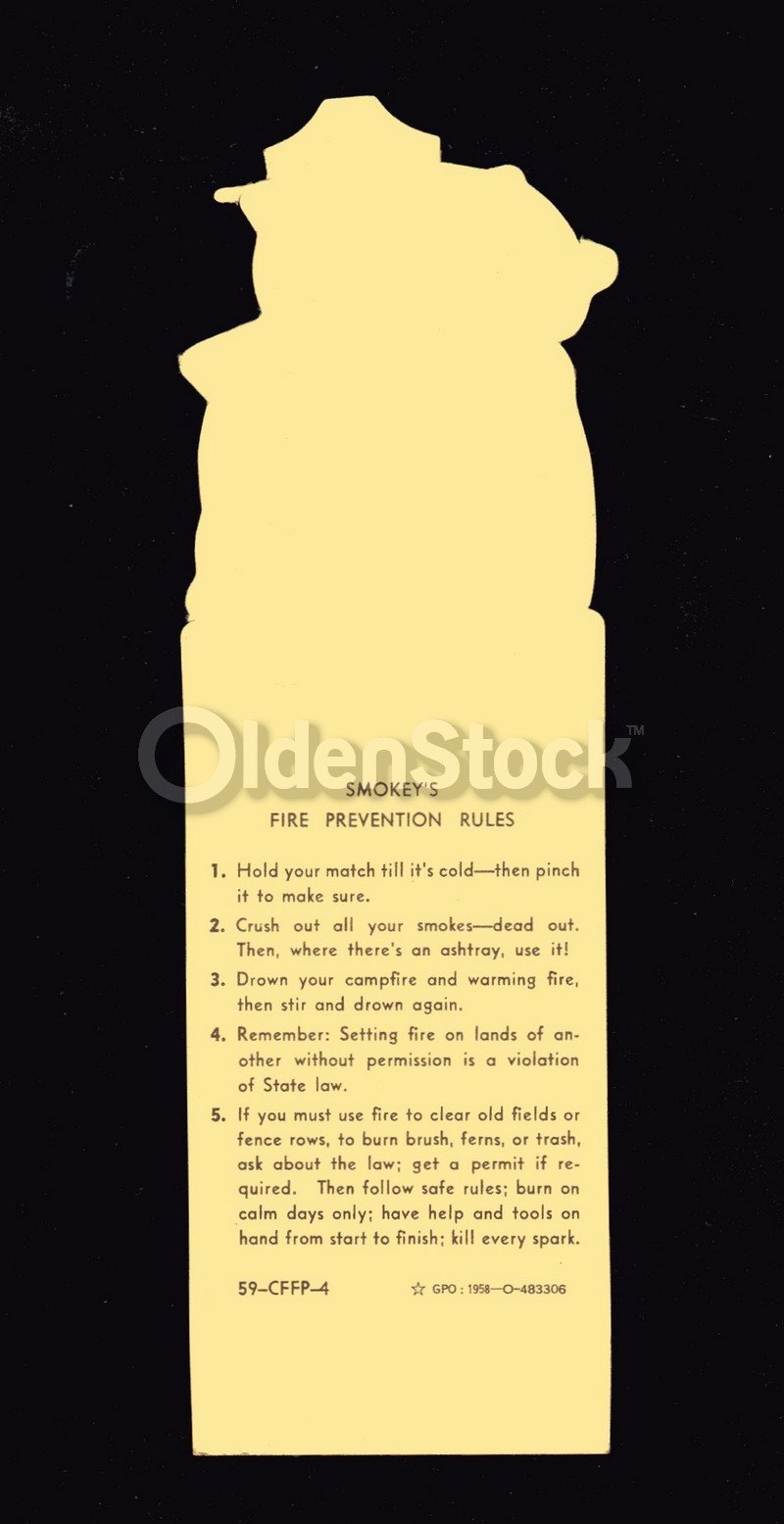 Smokey the Bear US Parks Service Vintage Graphic Advertising Bookmark