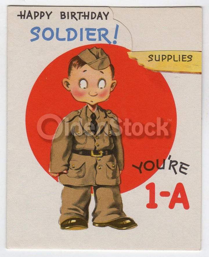 Happy Birthday Soldier Vintage WWII Graphic Art Army Birthday Card