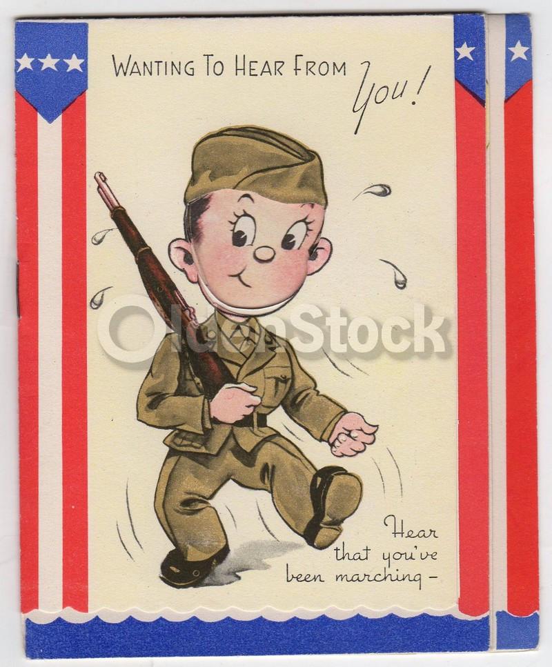 Cute Military Servicemen Vintage WWII Homefront Patriotic Greetings Card