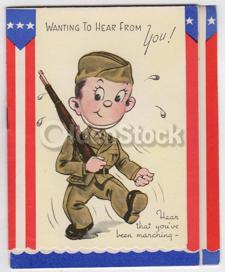 Cute Military Servicemen Vintage WWII Homefront Patriotic Greetings Card