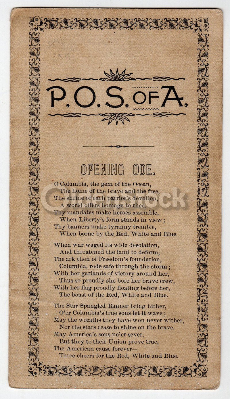 Patriotic Order Sons of America Antique Official Song Lyrics Program