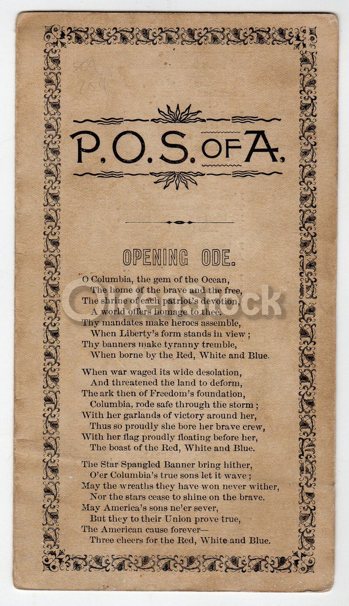 Patriotic Order Sons of America Antique Official Song Lyrics Program