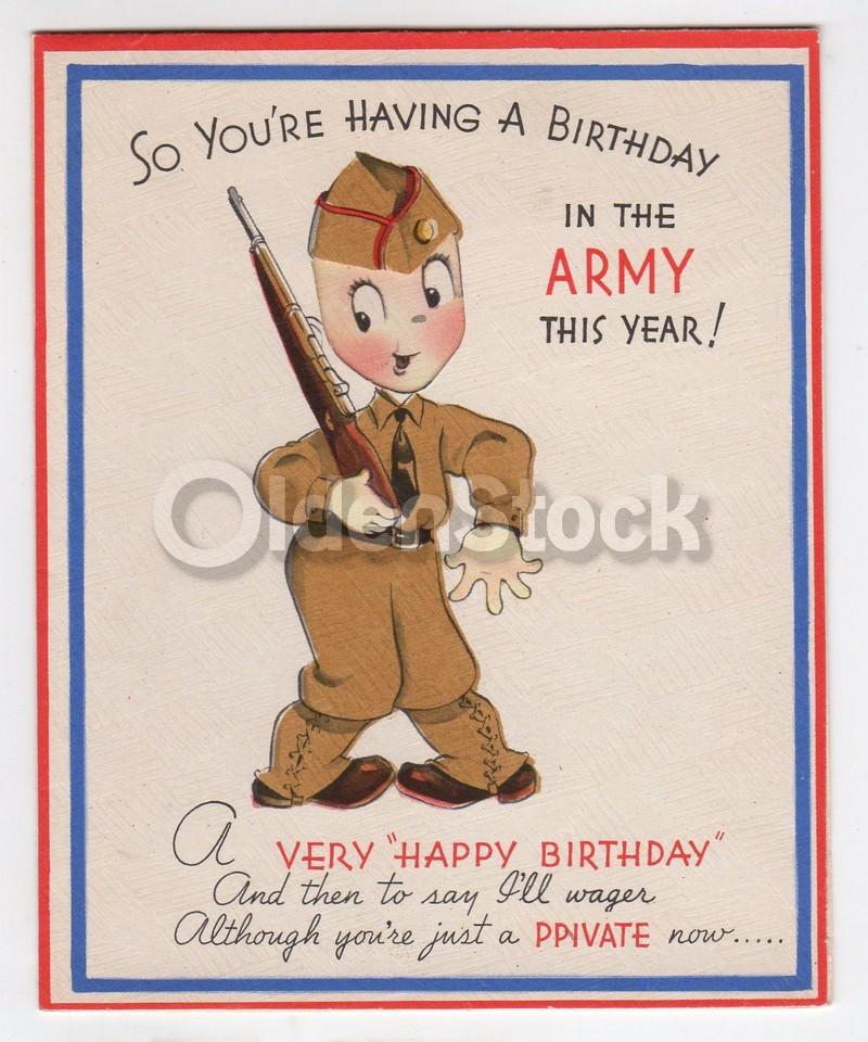 US Army Soldier Vintage WWII Graphic Art Happy Birthday Card