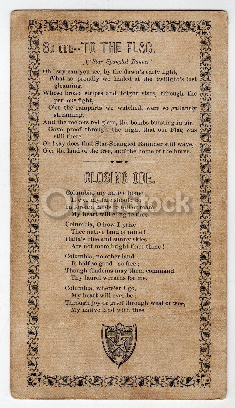 Patriotic Order Sons of America Antique Official Song Lyrics Program