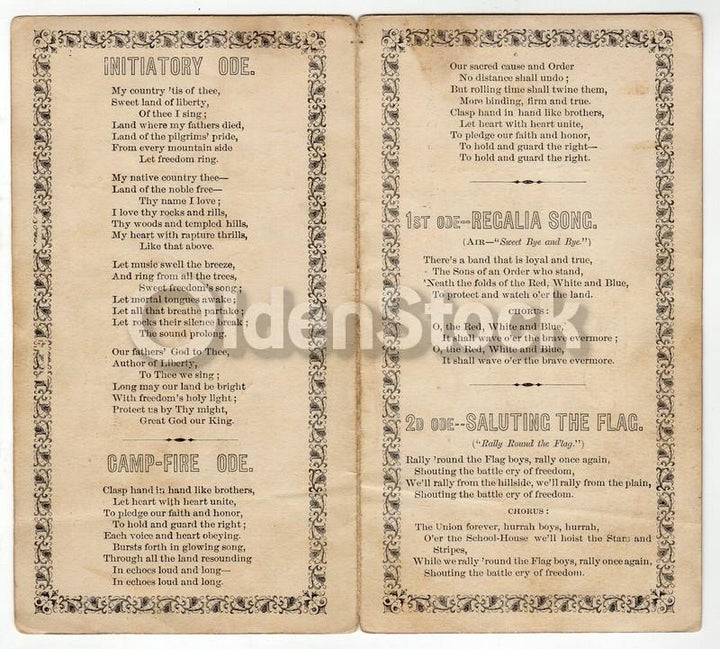 Patriotic Order Sons of America Antique Official Song Lyrics Program