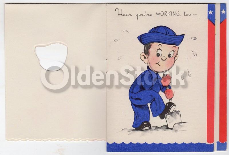 Cute Military Servicemen Vintage WWII Homefront Patriotic Greetings Card