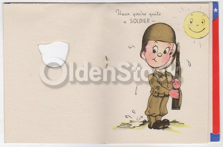 Cute Military Servicemen Vintage WWII Homefront Patriotic Greetings Card