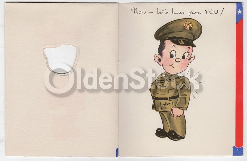Cute Military Servicemen Vintage WWII Homefront Patriotic Greetings Card
