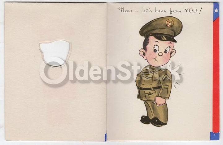 Cute Military Servicemen Vintage WWII Homefront Patriotic Greetings Card