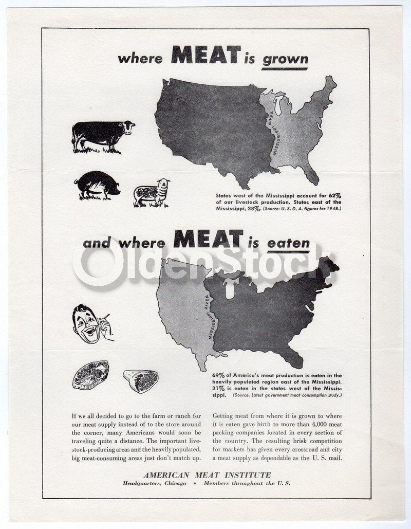 American Meat Institute Cattle Industry Vintage Educational Advertising Poster