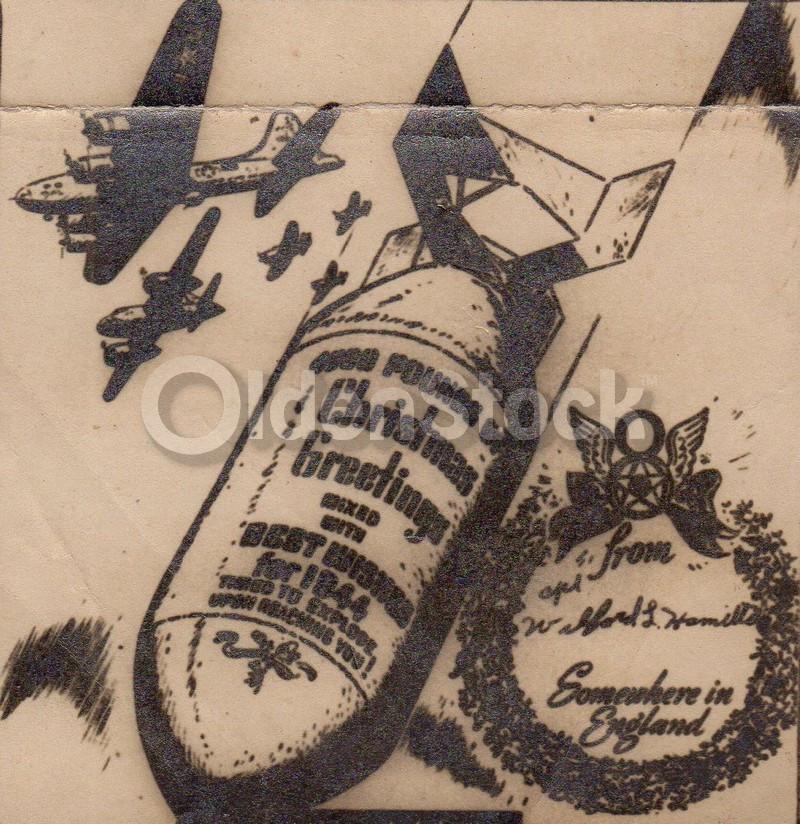 Dropping Christmas Bombs Vintage WWII Graphic Art V-Mail Letter