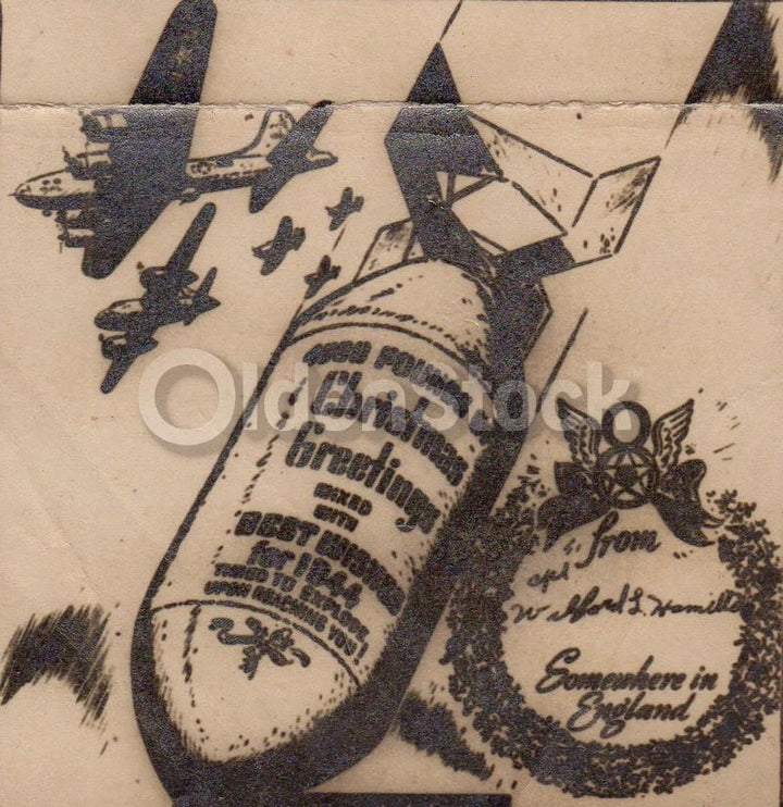 Dropping Christmas Bombs Vintage WWII Graphic Art V-Mail Letter