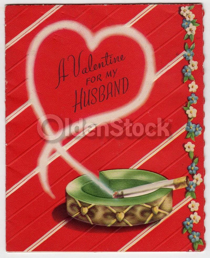 A Valentine for Smoking Husband Vintage 1940s Unused Valentine's Day Card