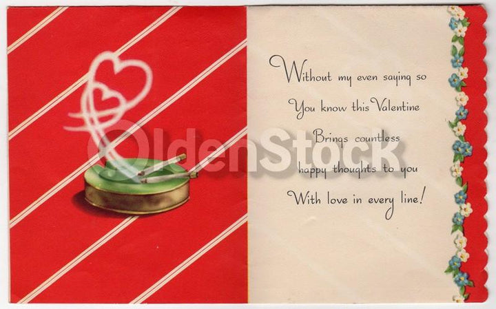 A Valentine for Smoking Husband Vintage 1940s Unused Valentine's Day Card