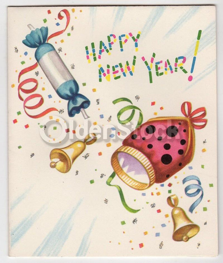 Happy New Year Celebration Vintage 1940s Unused New Years Card